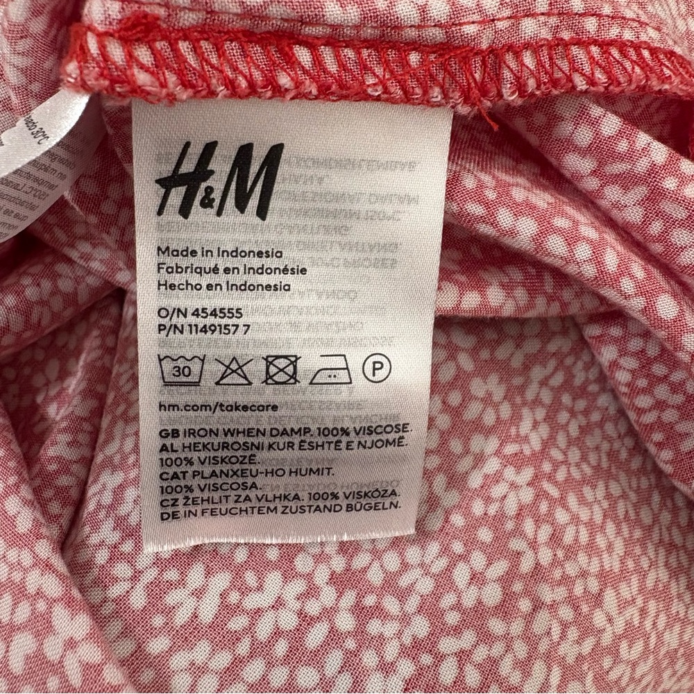 Divided By H&M Floral Red Button-Down Mini Dress Short Sleeves Tie Back - Medium - Picture 8 of 8